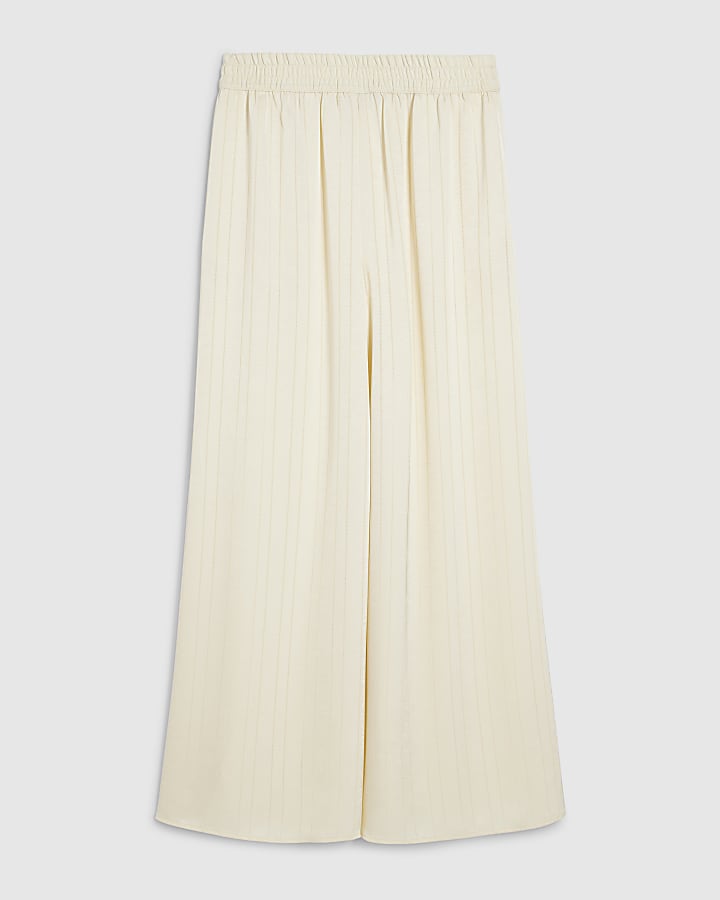 Cream Stripe Wide Leg Trousers