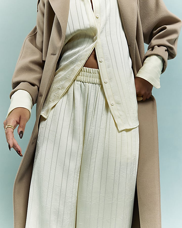 Cream Stripe Wide Leg Trousers