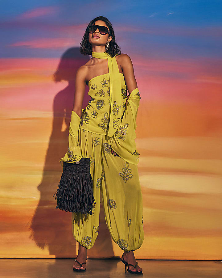 Yellow Embellished Balloon Trousers