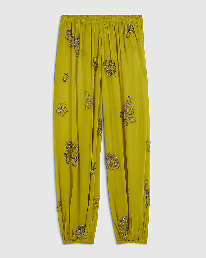 Yellow Embellished Balloon Trousers
