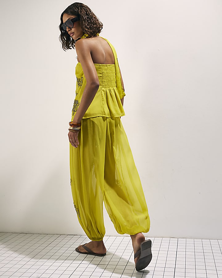 Yellow Embellished Balloon Trousers