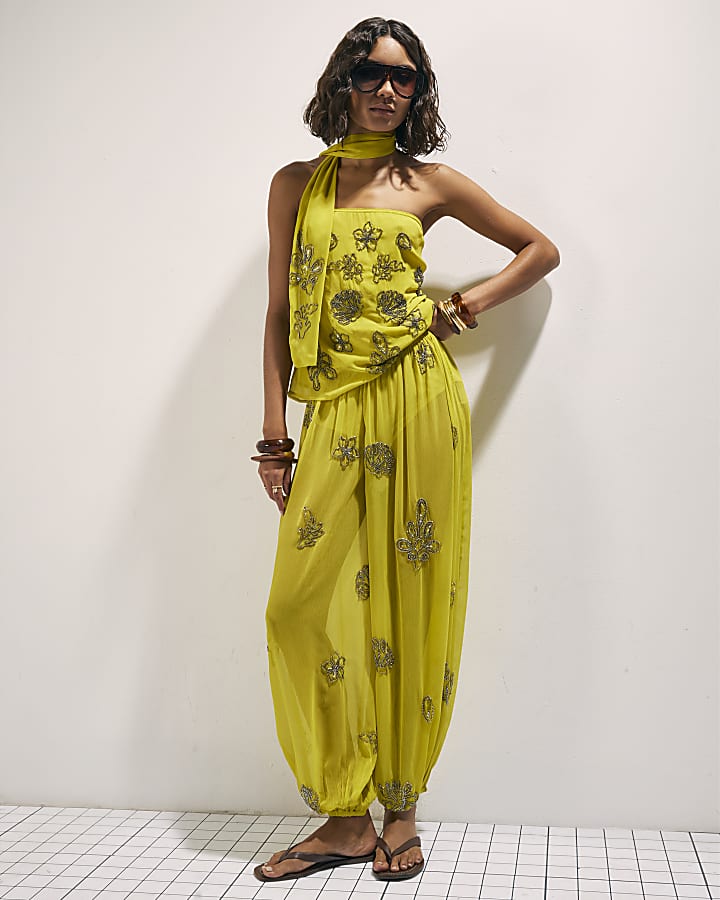 Yellow Embellished Balloon Trousers