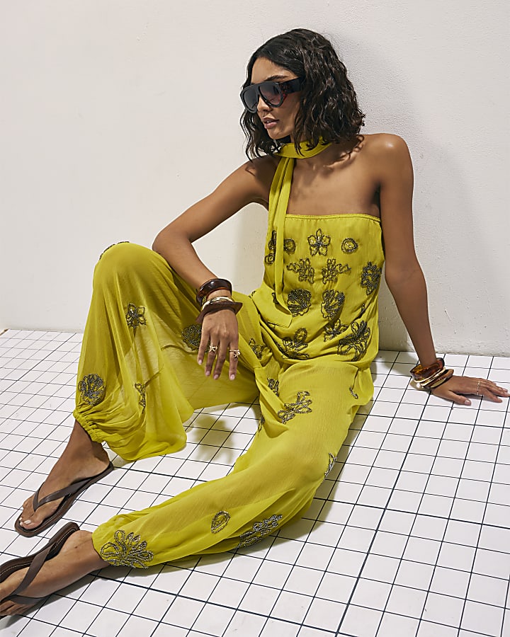Yellow Embellished Balloon Trousers
