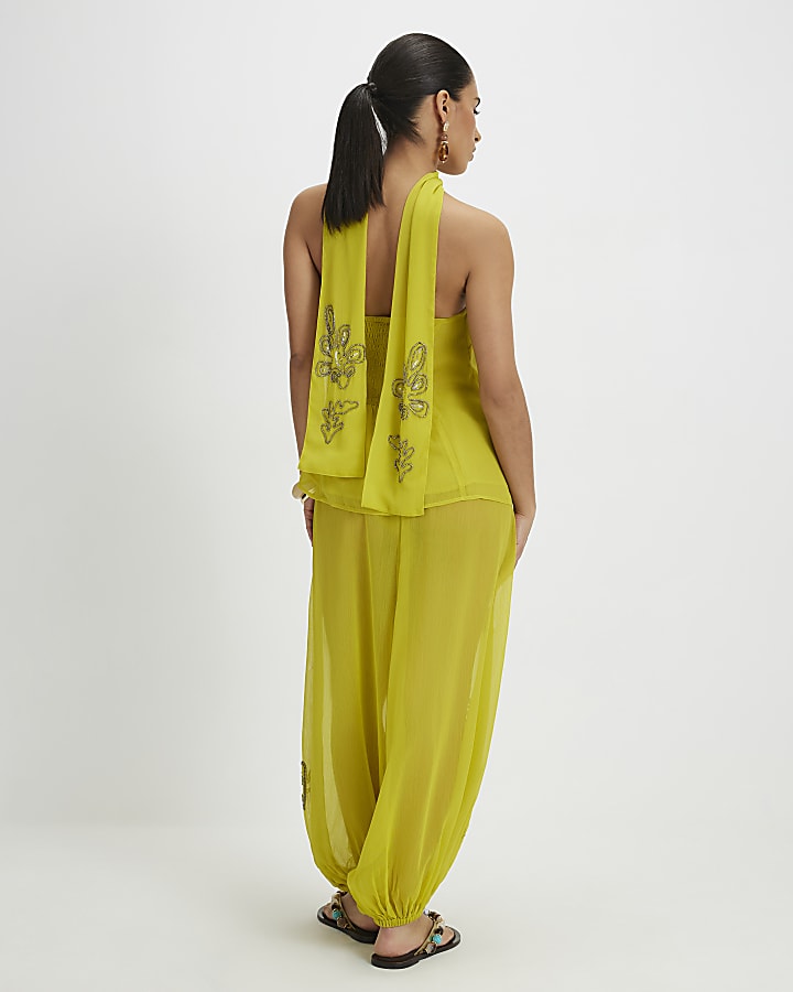 Petite Yellow Embellished Balloon Trousers