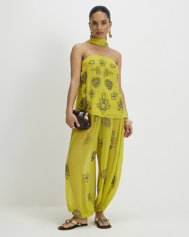 Petite Yellow Embellished Balloon Trousers