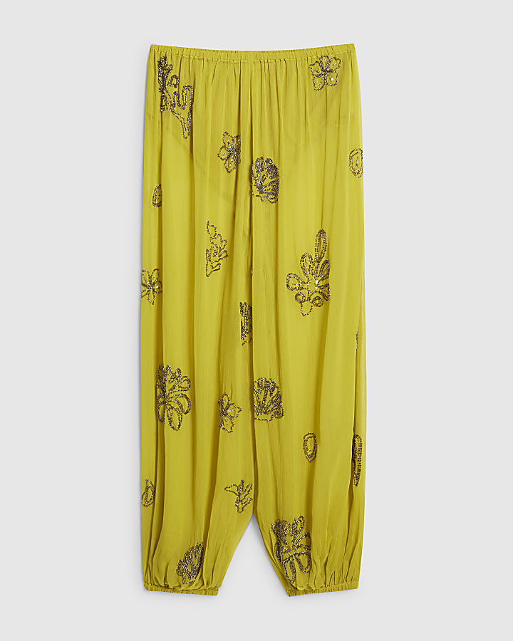 Petite Yellow Embellished Balloon Trousers