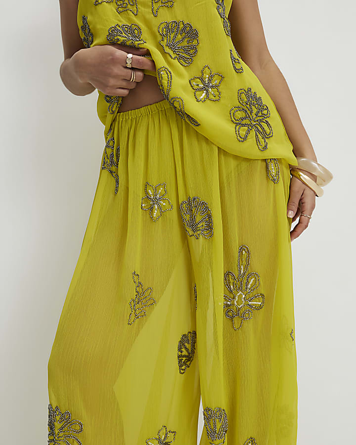 Petite Yellow Embellished Balloon Trousers