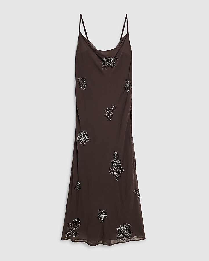 Brown Embellished Maxi Dress