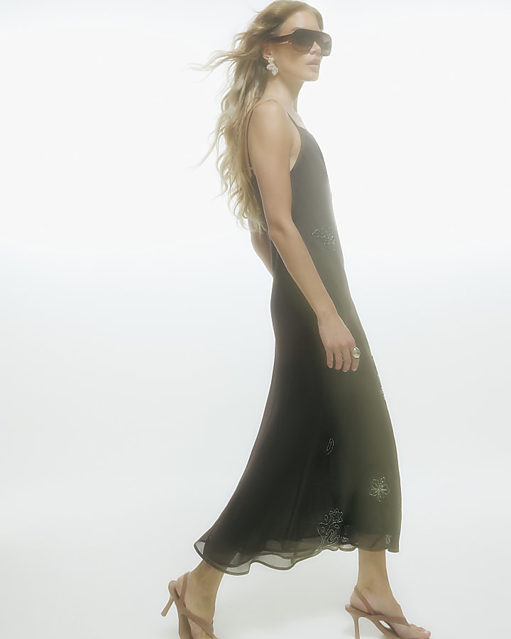 Brown Embellished Maxi Dress