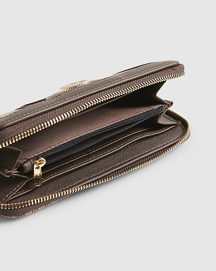 Brown Monogram Print Webbing Front Purse