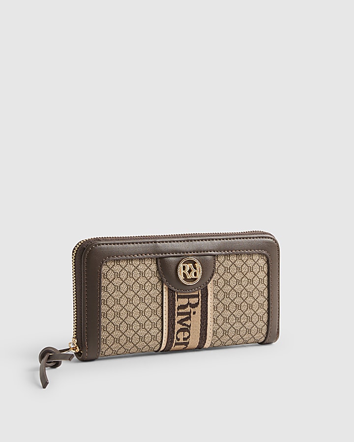 Brown Monogram Print Webbing Front Purse