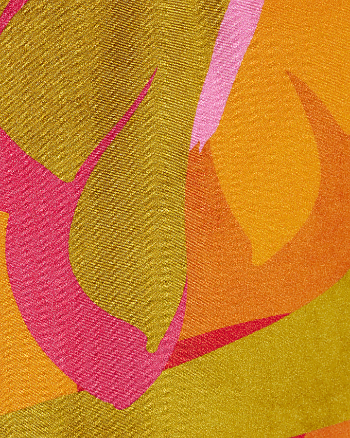 Pink Leaf Print Swimsuit