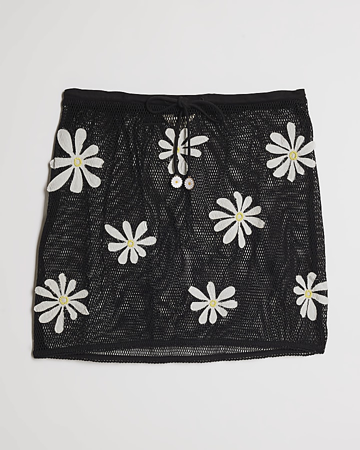 Black Daisy Crochet Skirt