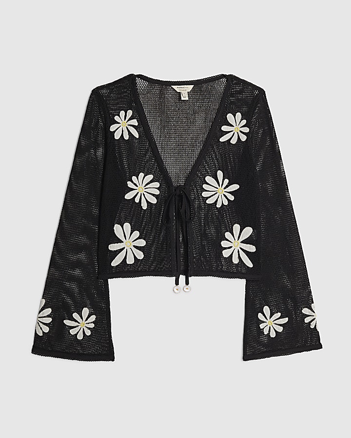 Black Daisy Crochet Cardigan