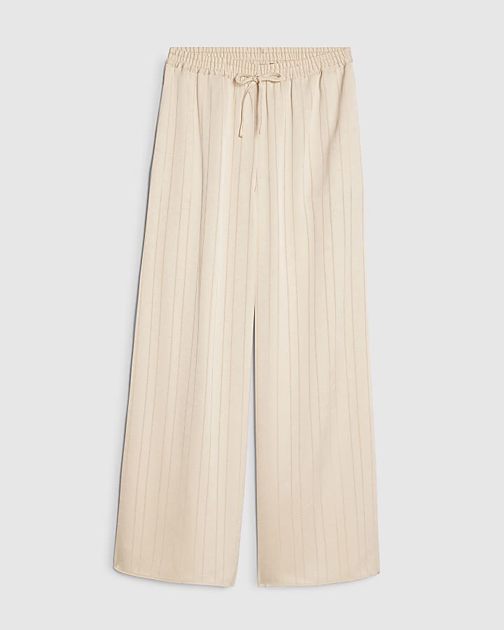 Petite Cream Striped Wide Leg Trousers