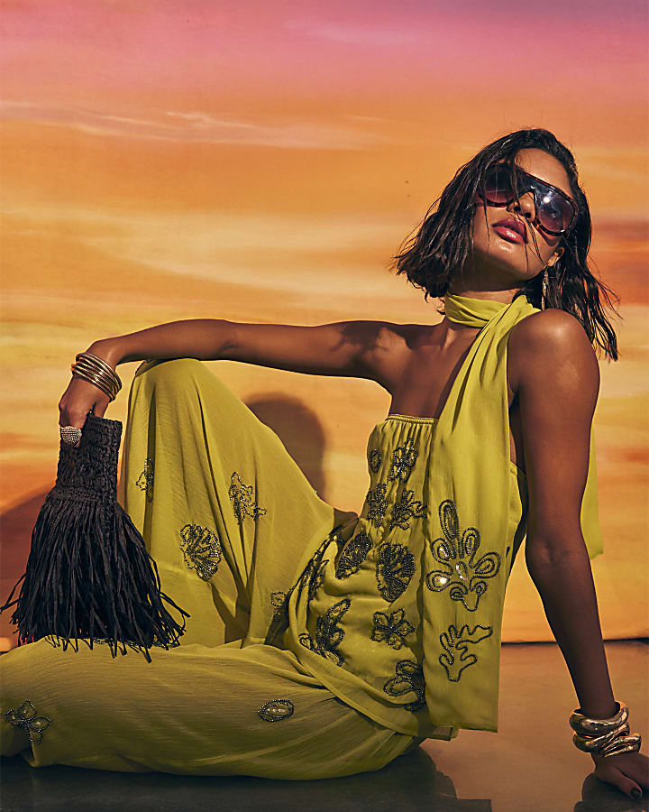 Yellow Embellished Bandeau Top