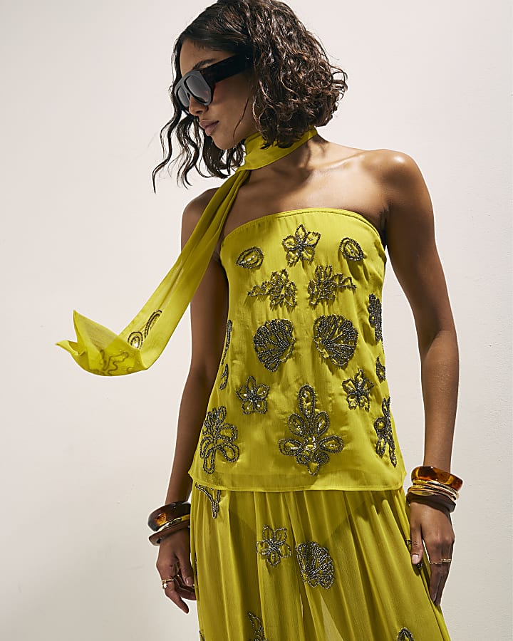 Yellow Embellished Bandeau Top