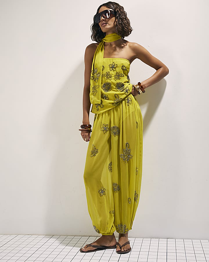 Yellow Embellished Bandeau Top