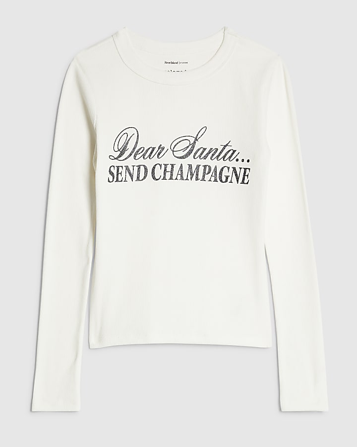 Cream Long Sleeve Dear Santa Fitted Top