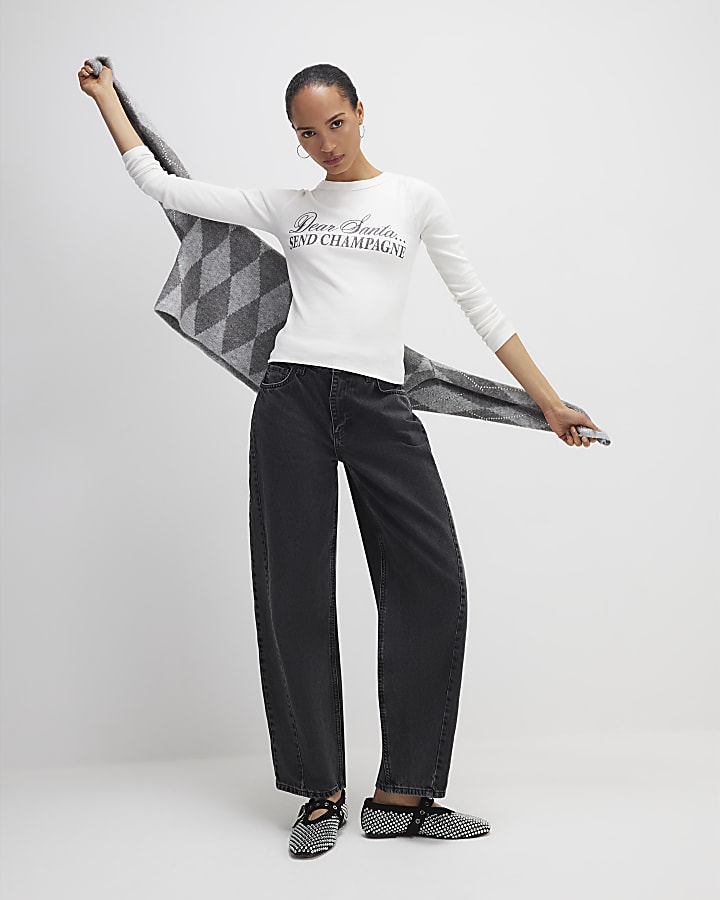 Cream Long Sleeve Dear Santa Fitted Top