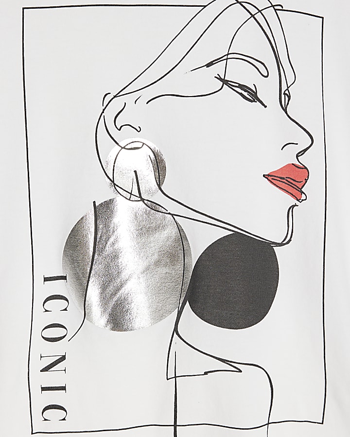 White Sketchy Face Red Lips T-Shirt