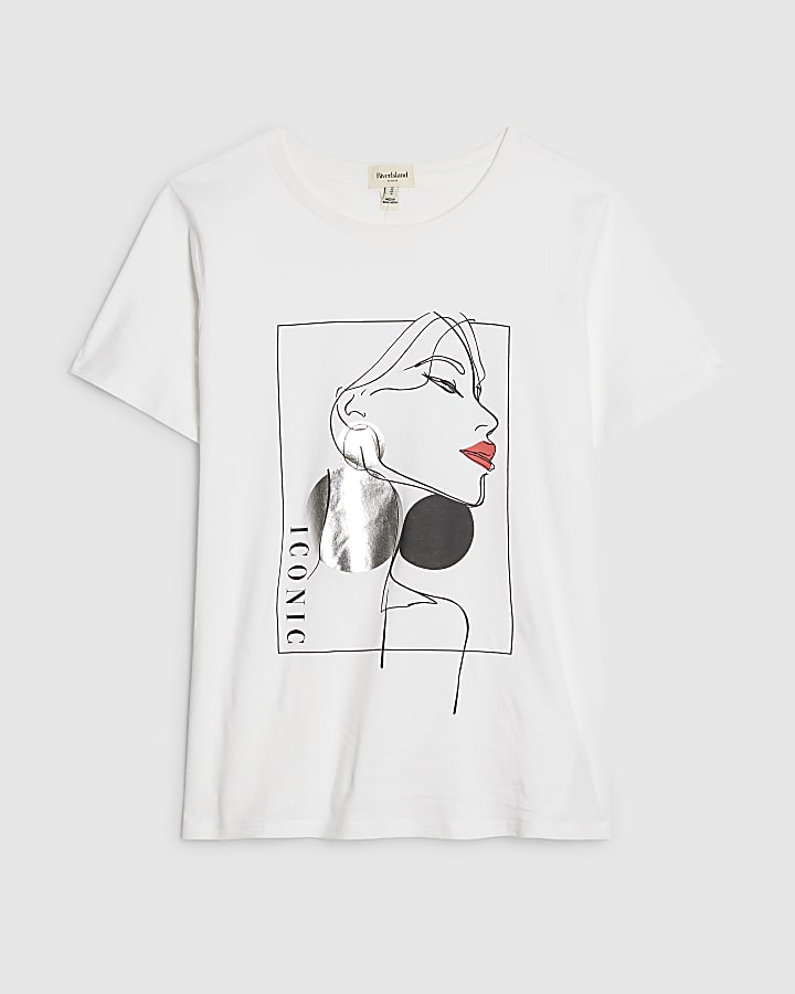 White Sketchy Face Red Lips T-Shirt