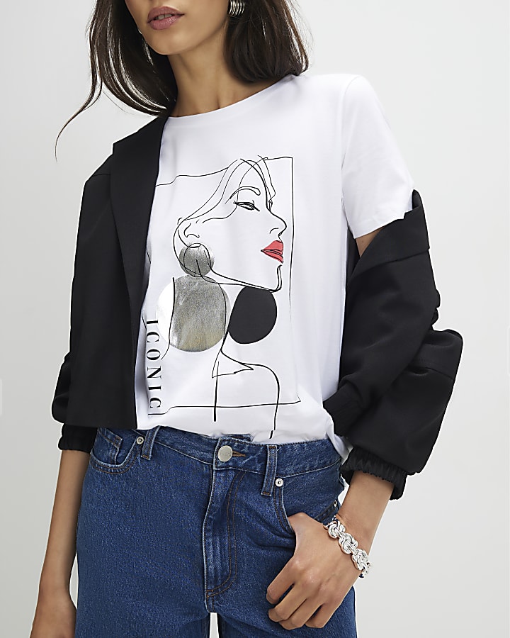 White Sketchy Face Red Lips T-Shirt