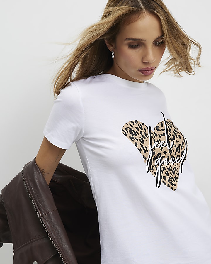 White Leopard Heart Feel Good Foil T-Shirt