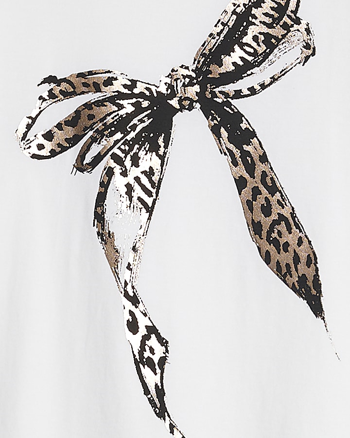 White Sketchy Foil Leopard Bow T-Shirt