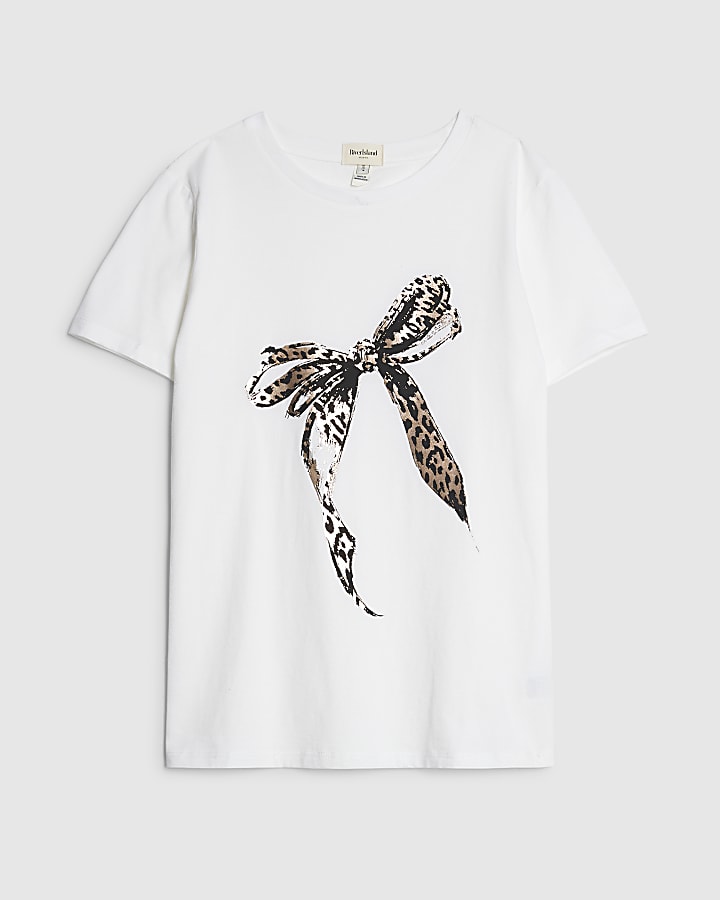 White Sketchy Foil Leopard Bow T-Shirt