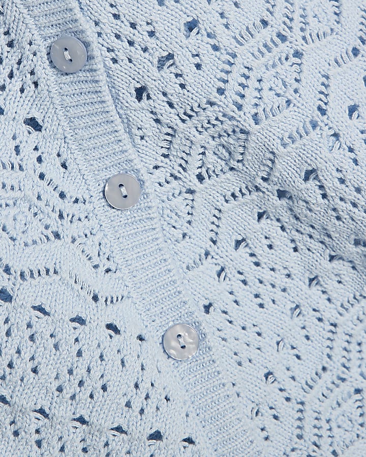 Blue Knit Scallop Trim Top