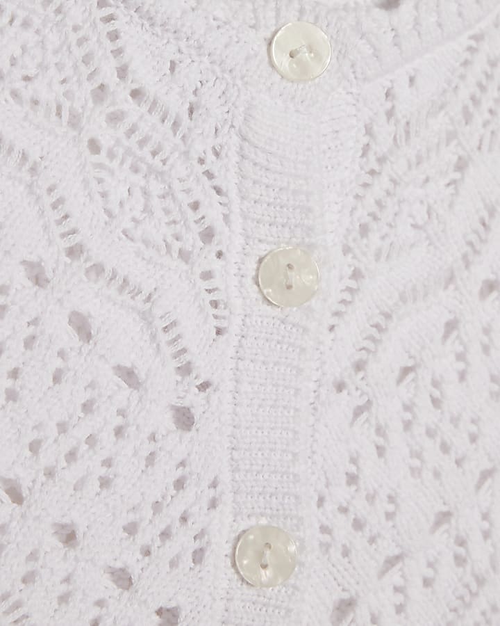 White Knit Scallop Trim Top