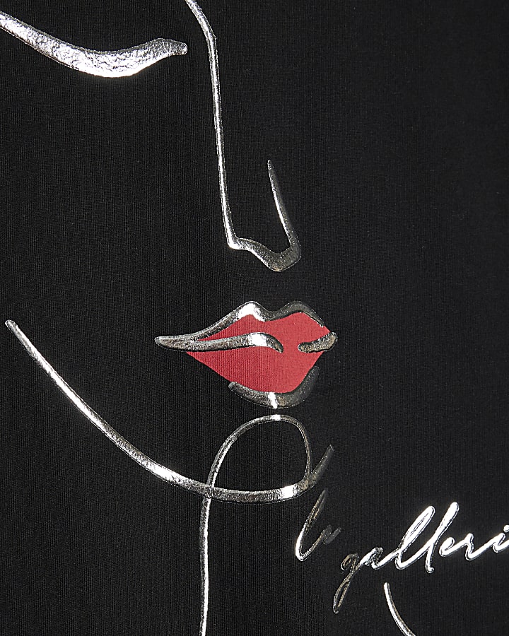 Plus Black Sketchy Face Foil T-shirt