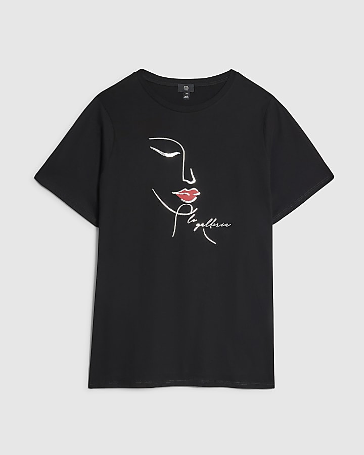 Plus Black Sketchy Face Foil T-shirt