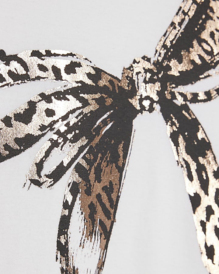 Petite White Animal Print Bow T-shirt