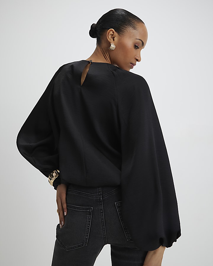 Black Bubble Hem Blouse