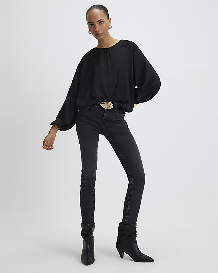 Black Bubble Hem Blouse