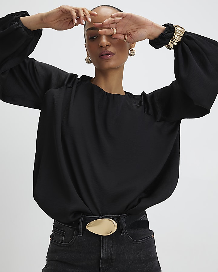 Black Bubble Hem Blouse