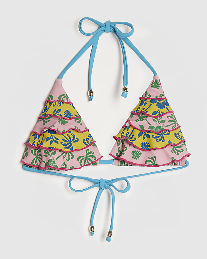 Pink Ruffle Frill Triangle Bikini Top