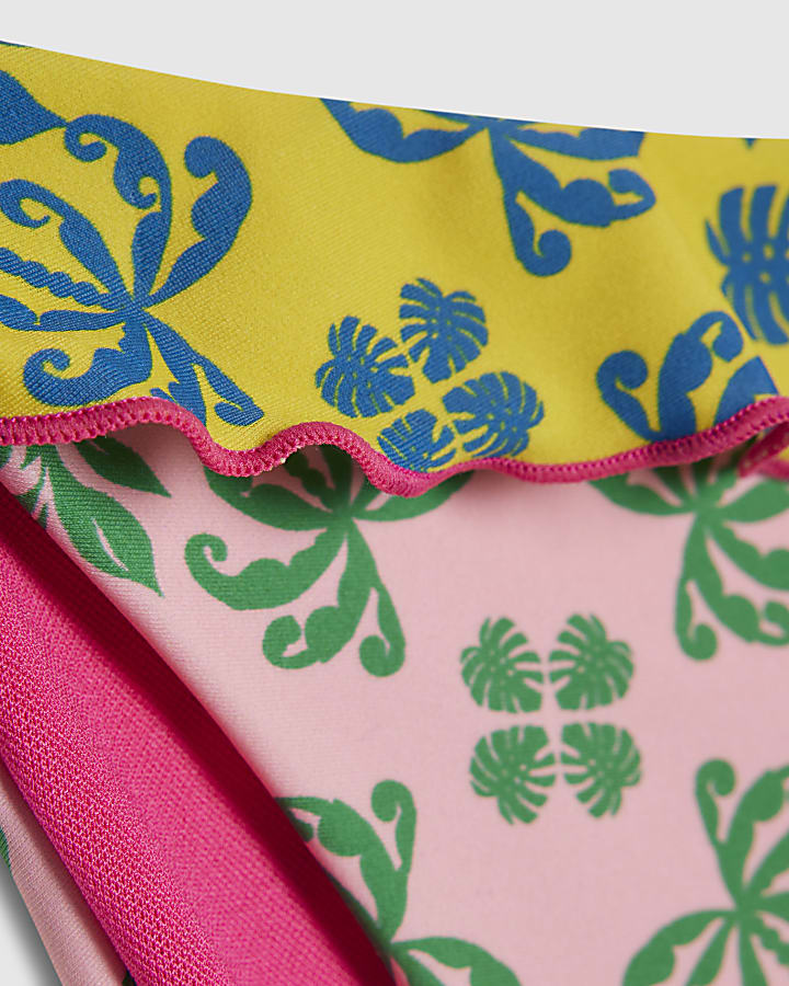 Pink Ruffle Frill Tie Side Bikini Bottoms