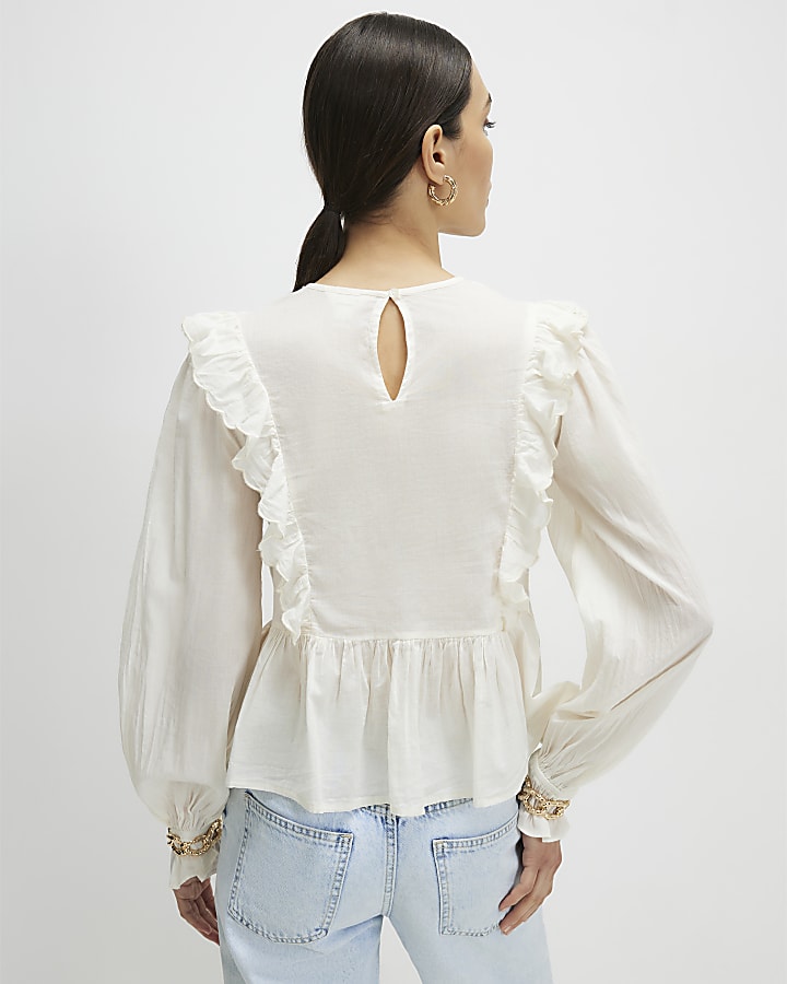 Cream Cutwork Ruffle Blouse