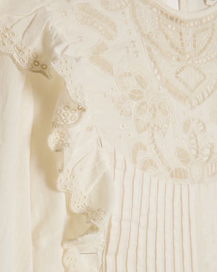 Cream Cutwork Ruffle Blouse