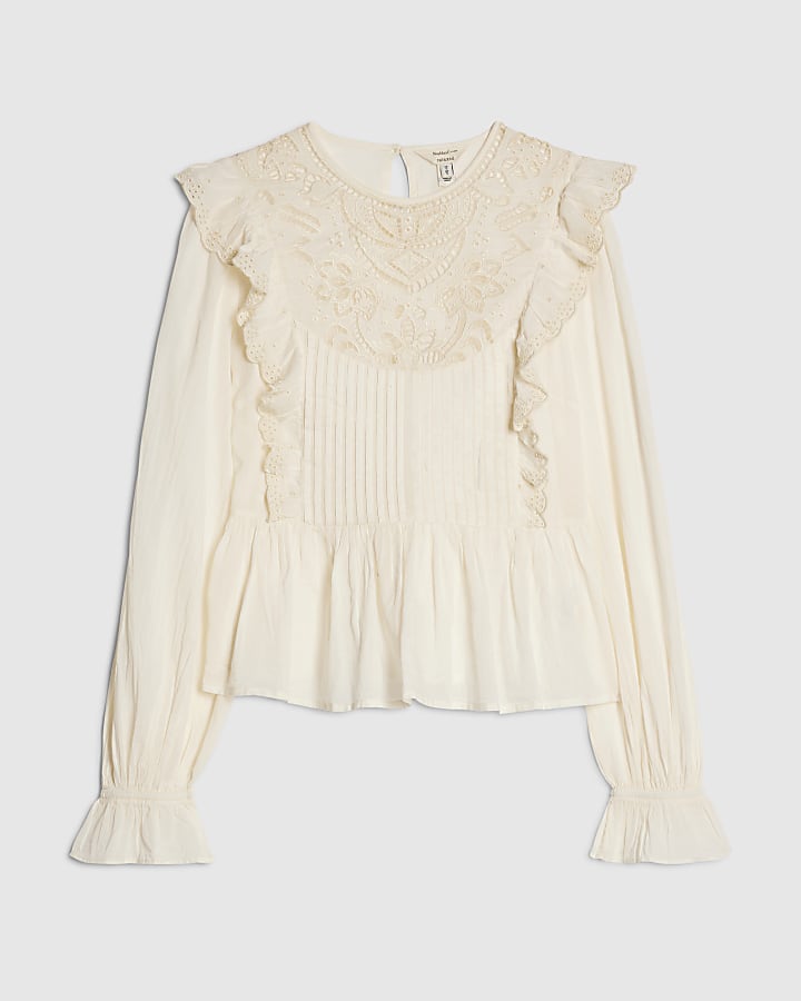 Cream Cutwork Ruffle Blouse