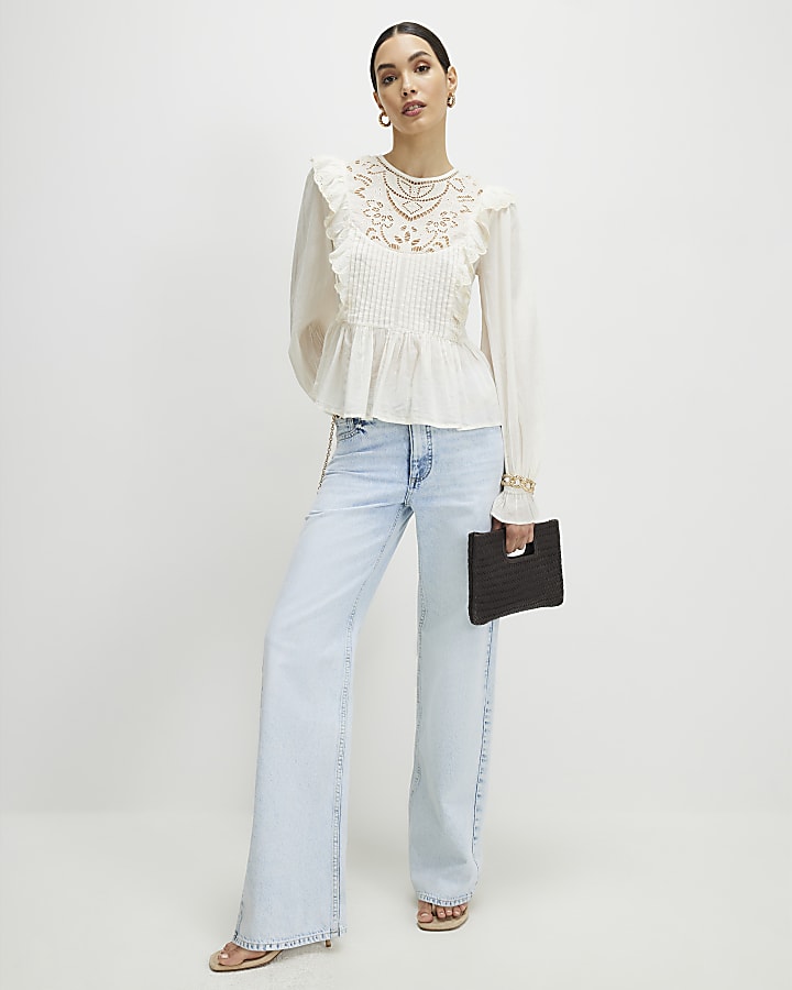 Cream Cutwork Ruffle Blouse