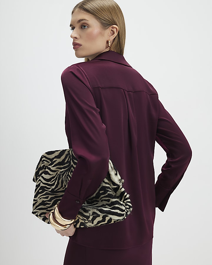 Red Satin Long Sleeve Slim Fit Shirt