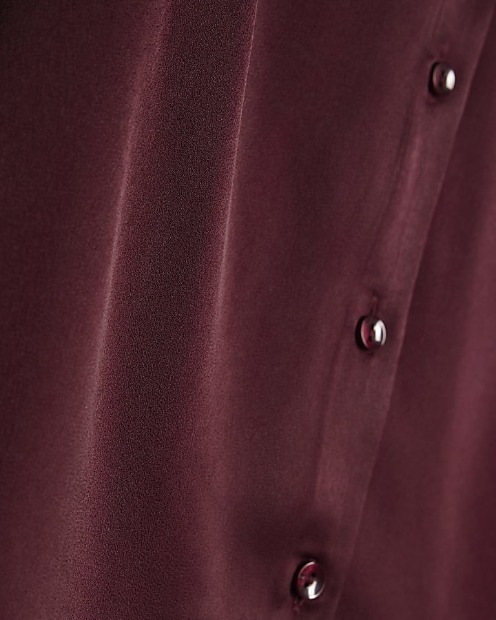 Red Satin Long Sleeve Slim Fit Shirt