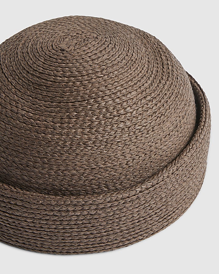 Brown Turn Back Pillbox Hat