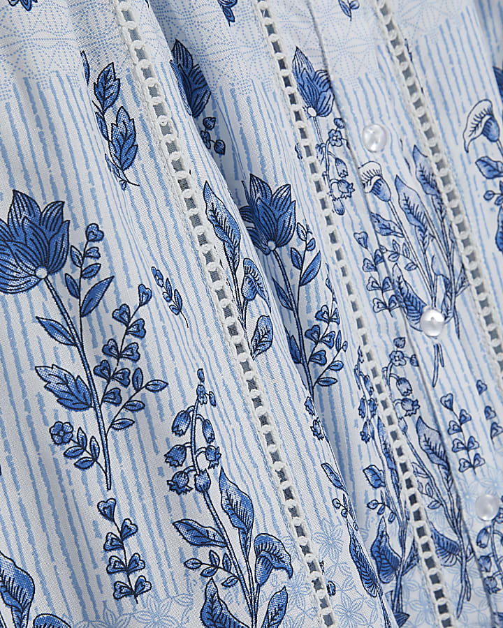 White Sleeveless Lace Trim Floral Blouse