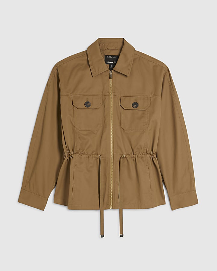 Beige Drawstring Waist Shacket