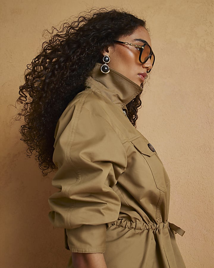 Beige Drawstring Waist Shacket